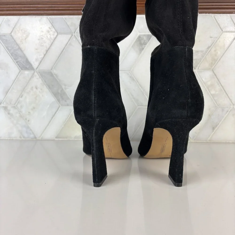 8 Suede Knee High Tall Boot Curvy Heel Pointed Toe Leather Suede Tie Taplana